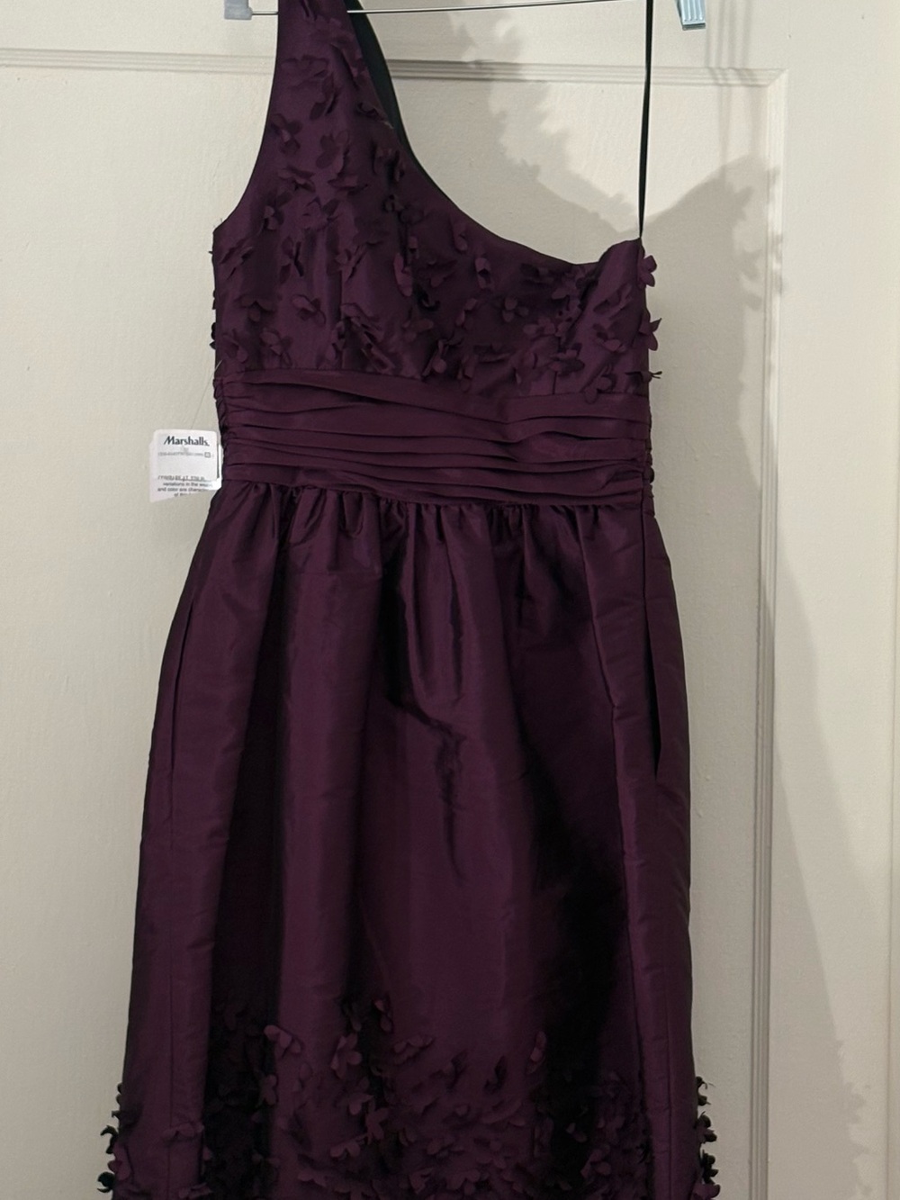 JS Collections One-Shoulder Plum Floral Appliqué Dress